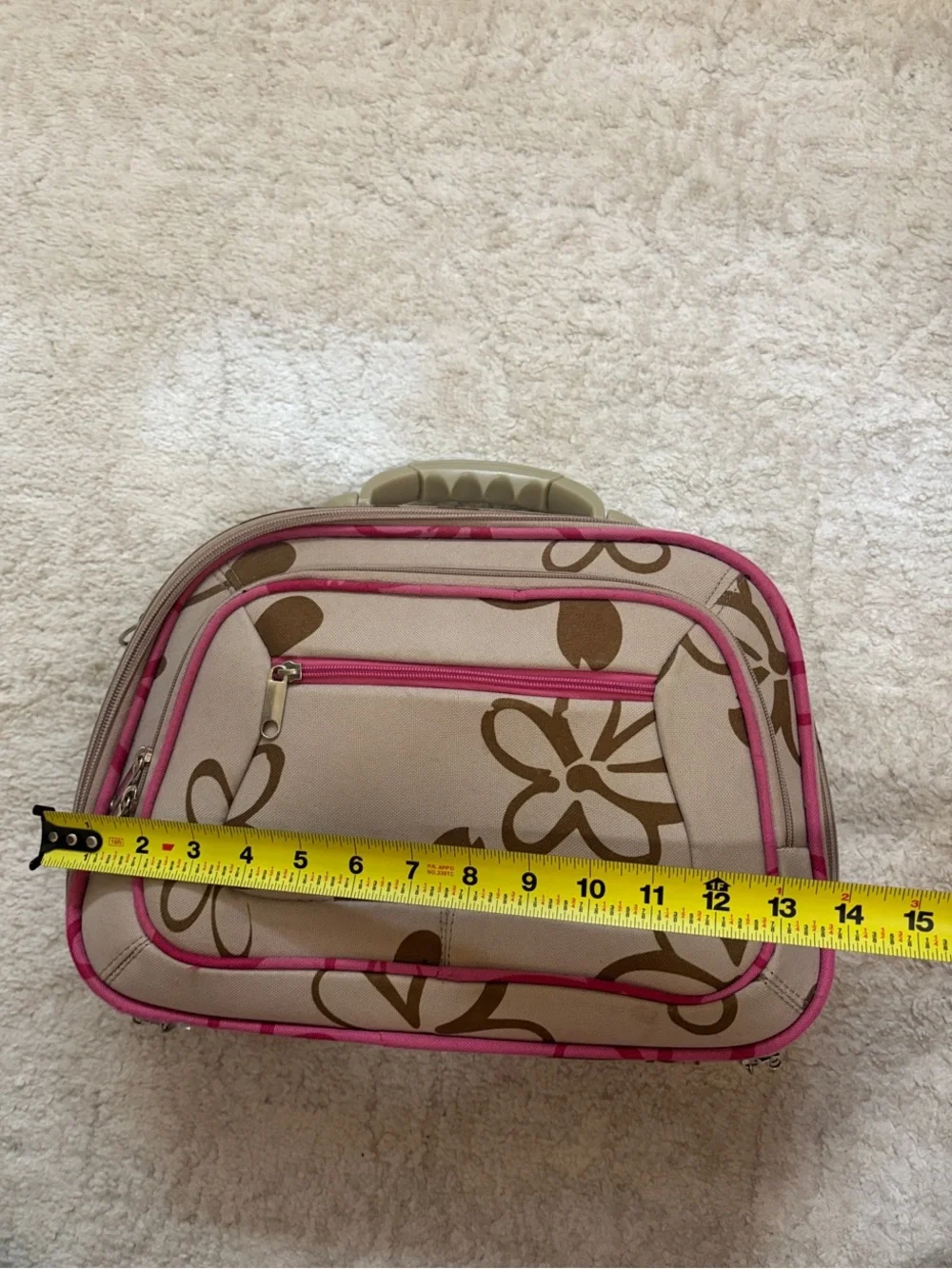 Beige Floral Travel Carry Bag with Pink Trim